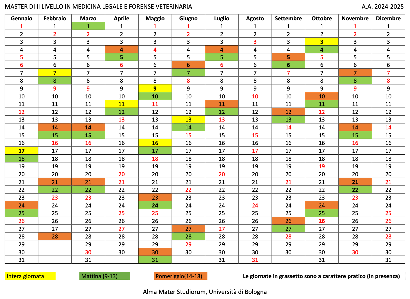 Calendario didattico A.A. 2024/25